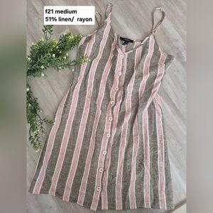 Striped Button-Down Linen Blend Sundress - Fitted